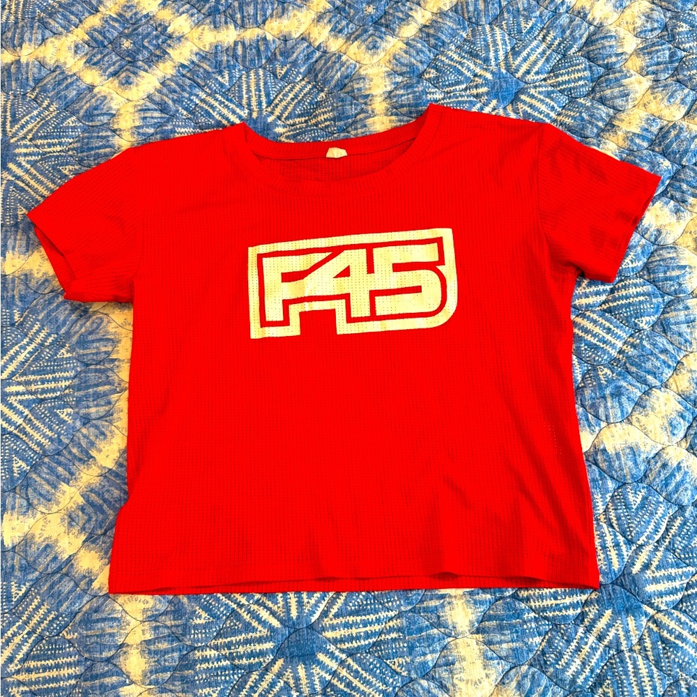 F45 cropped red mesh shirt size small